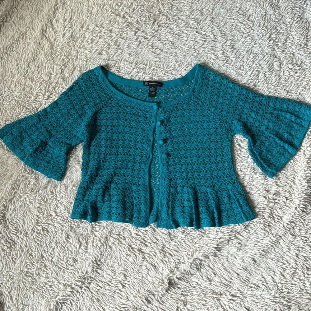 Vibrant Turquoise Crochet Sweater by INC international concept size S